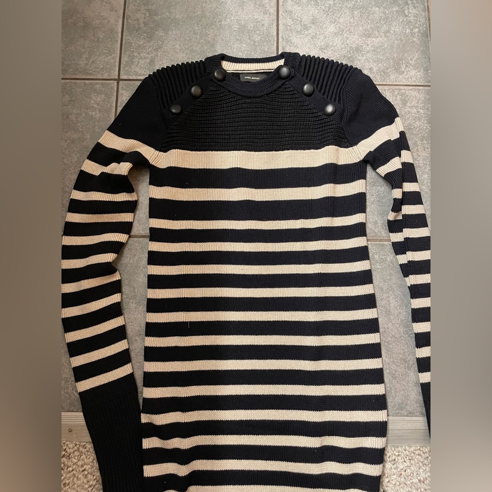 Isabel Marant Navy and Cream Striped Sweater dress
